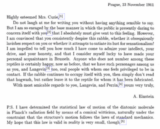 Illustration for article titled Albert Einstein Tells Marie Curie To Ignore the Haters in 1911 Letter